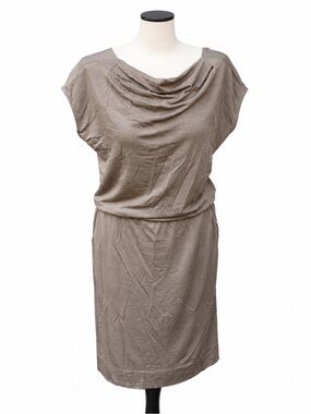 Club Monaco Taupe Draped-Neck Midi Dress
